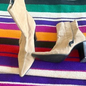Gianfranco Ferre Taupe Suede Pointed-Toe Ankle Booties